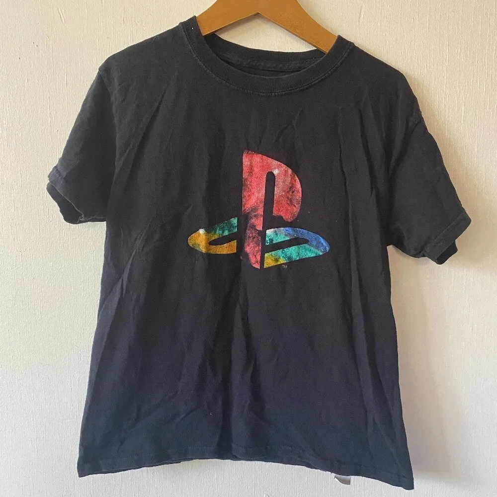 Play Station T-shirt Kids Small Black Logo Short Sleeve Crew Neck Gamer VTG